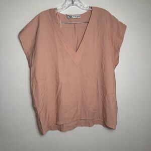 Zara Women's Blush V-Neck‎ Blouse